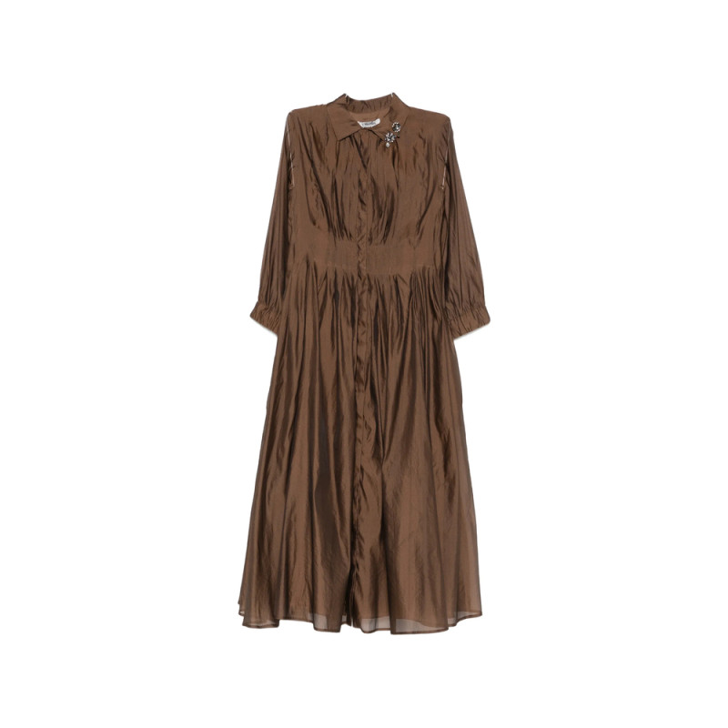 Max Mara Timeless Pleated Sheer-sleeves Midi Dress