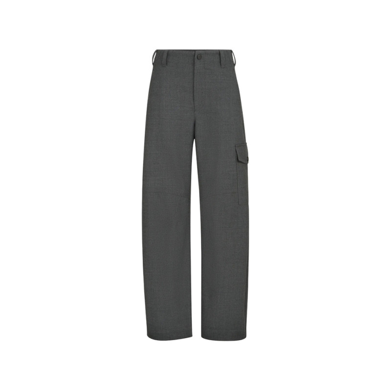 Brunello Cucinelli Virgin Wool Twill Cargo Barrel Trousers With Monili