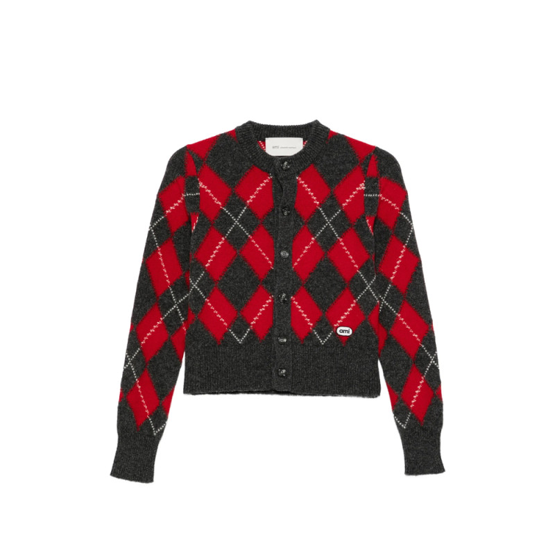 Ami Paris Argyle-knit Cardigan
