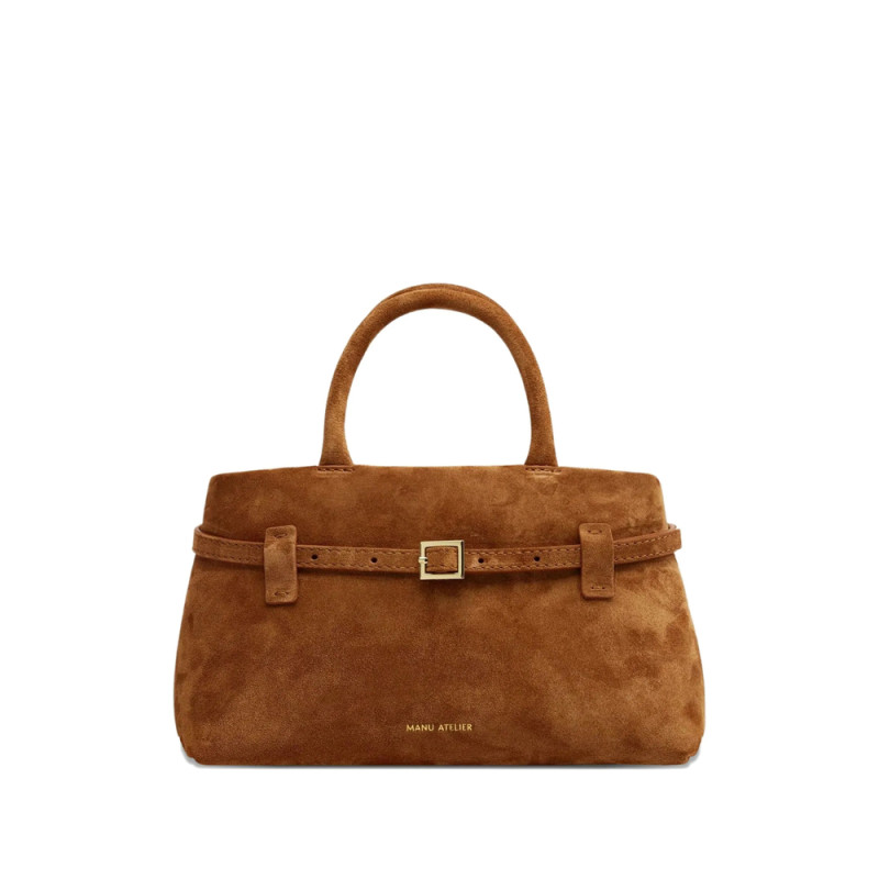 Manu Atelier Mini Buckle-strap Suede Tote Bag