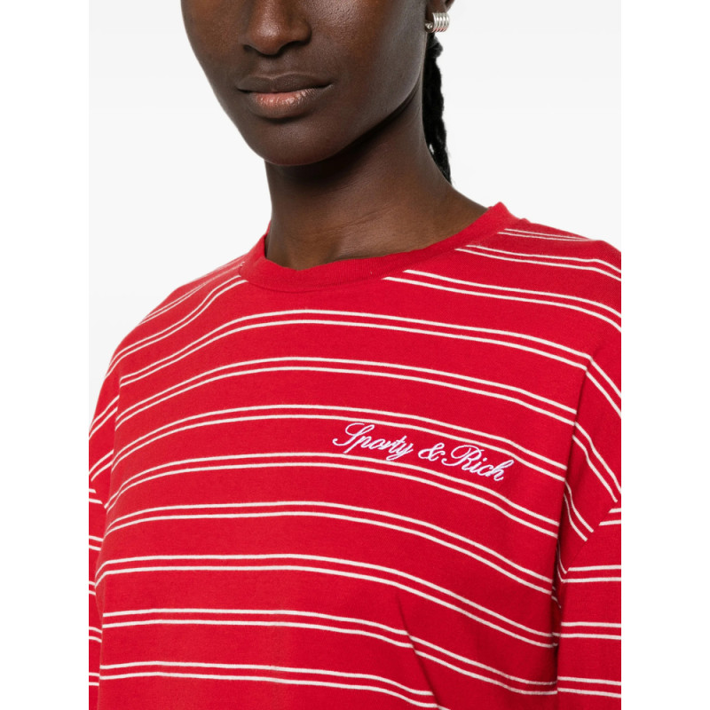 Sporty & Rich Striped Logo-embroidered Long-sleeve Cotton T-shirt