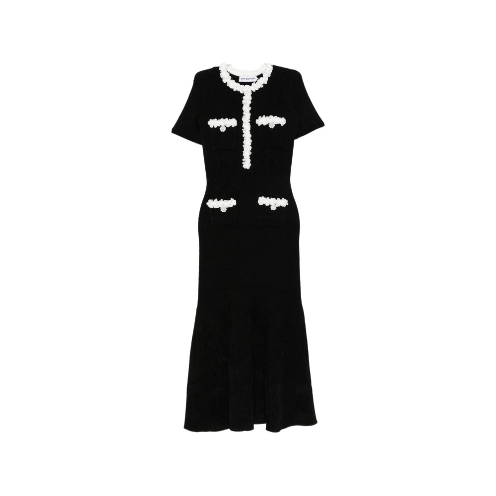 Self-portrait Floral-appliqué Ribbed-knit Midi Dress