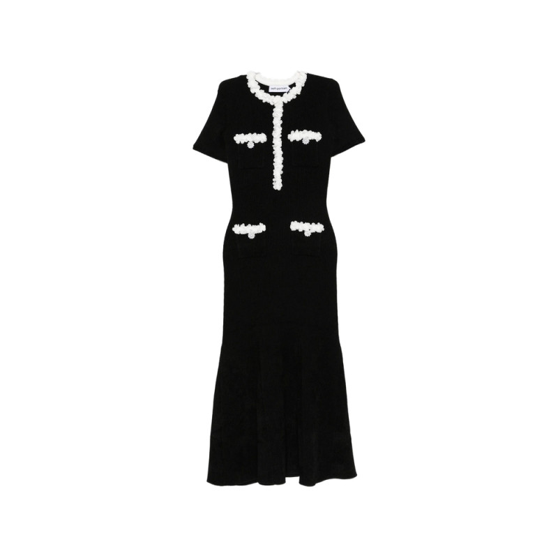 Self-portrait Floral-appliqué Ribbed-knit Midi Dress