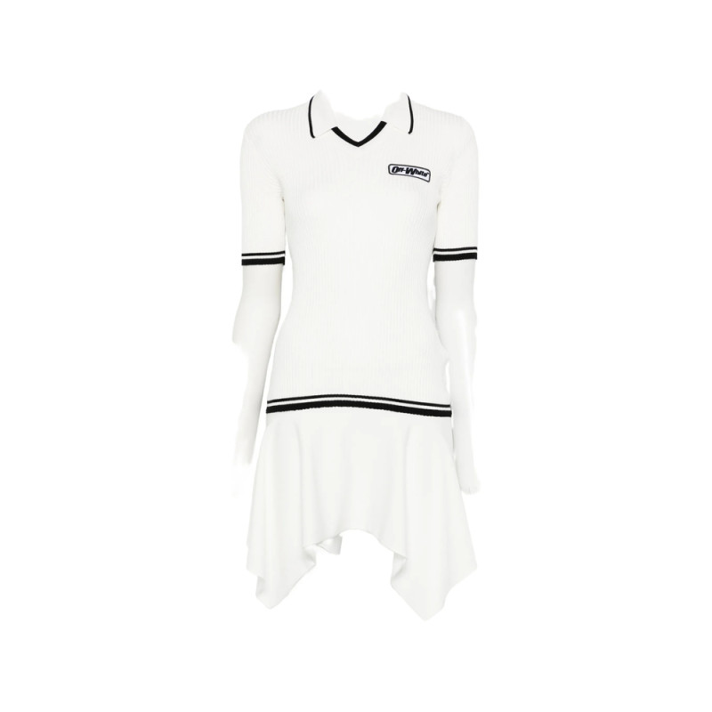 Off-white V-neck Ribbed Mini Dress