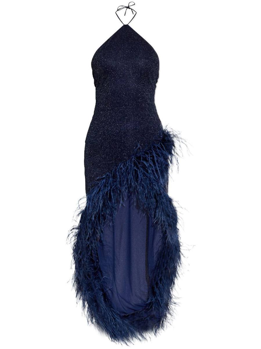 feather-trim mini dress