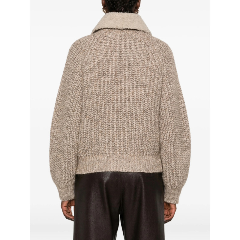 Brunello Cucinelli Shearling-collar Ribbed-knit Cardigan