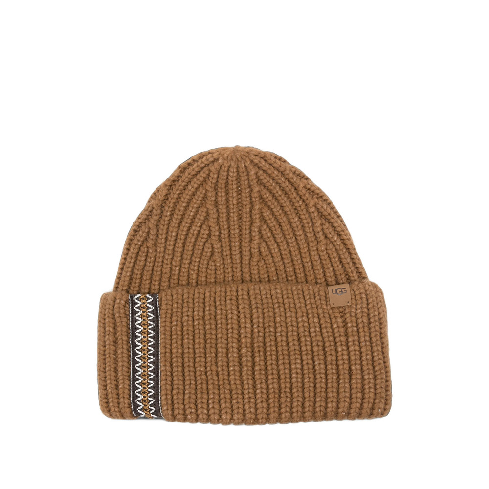 Ugg Ribbed-knit Embroidered-trim Beanie Hat