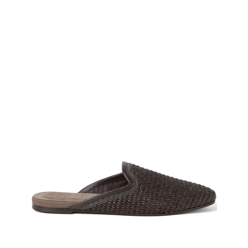 Brunello Cucinelli Monili-embellished Raffia Slippers