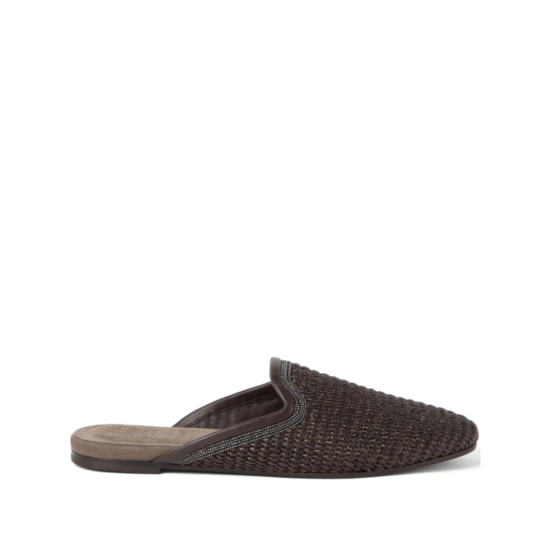 Brunello Cucinelli Monili-embellished Raffia Slippers