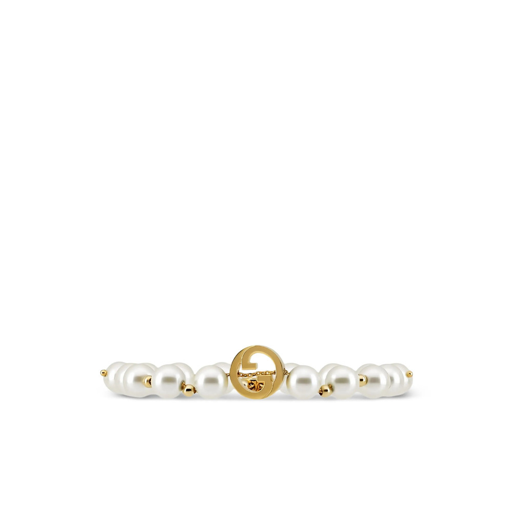 Gucci Pearl Gold-tone Logo Bracelet