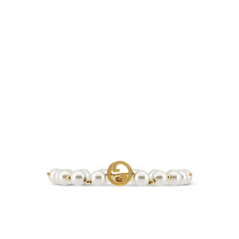 Gucci Pearl Gold-tone Logo Bracelet