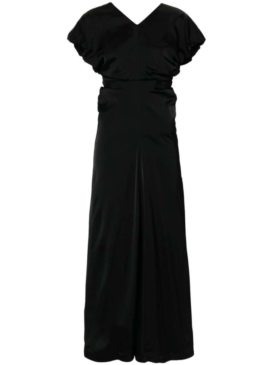 gathered-detail satin-finish gown