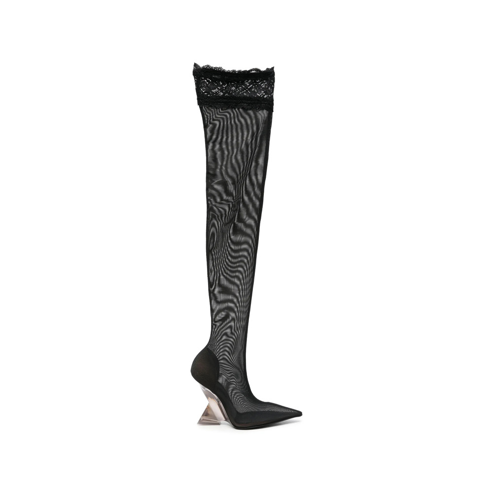 The Attico Cheope Thigh-high Lace-trimmed Mesh Boots