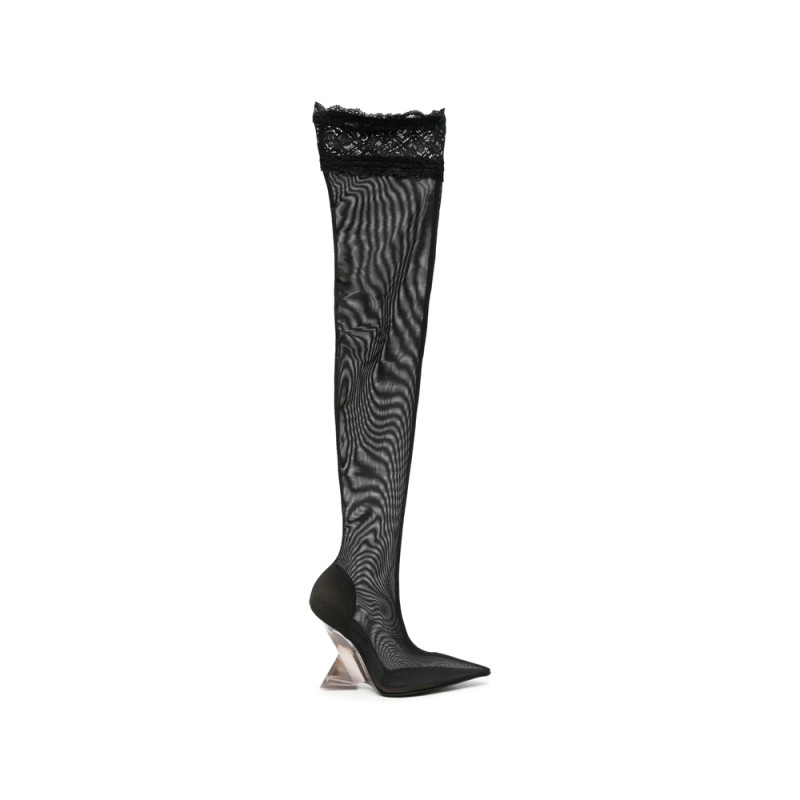 The Attico Cheope Thigh-high Lace-trimmed Mesh Boots