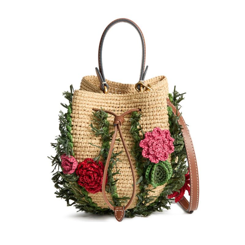 Anya Hindmarch Raffia Floral Bucket Bag