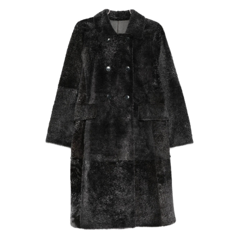 Yves Salomon Sheepskin Double-breasted Pocketed Coat