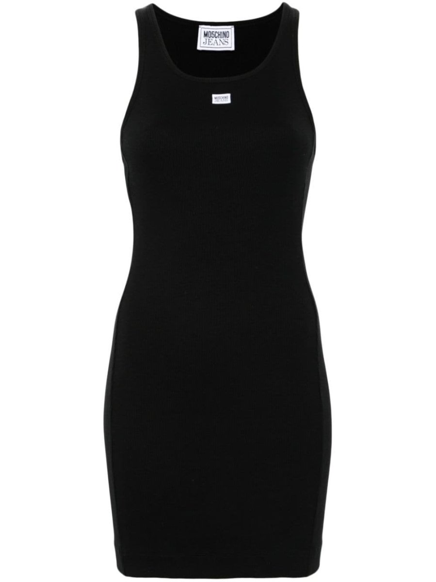 logo-patch fine-ribbed minidress