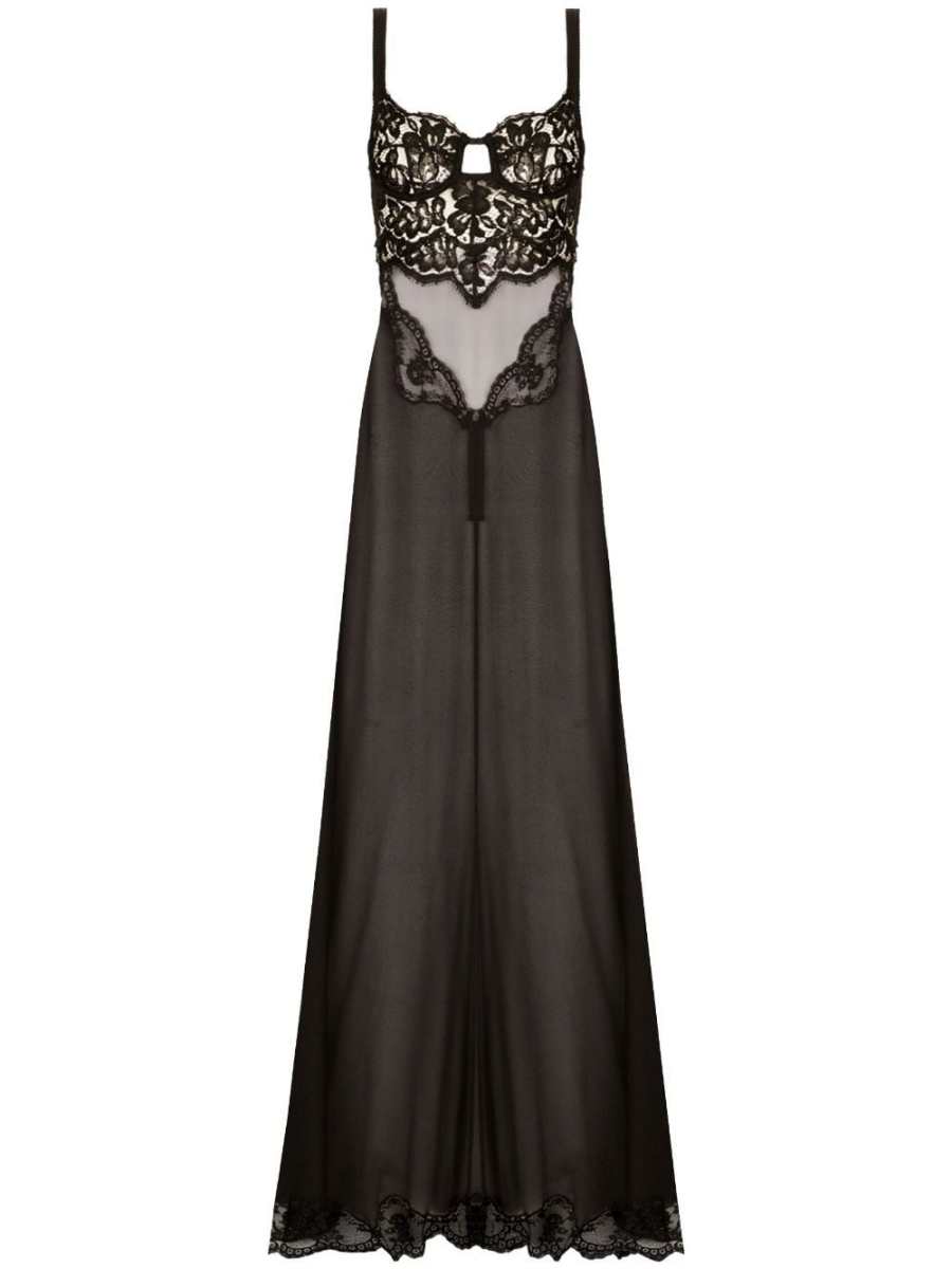 lace-detail silk-blend dress