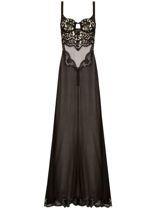lace-detail silk-blend dress