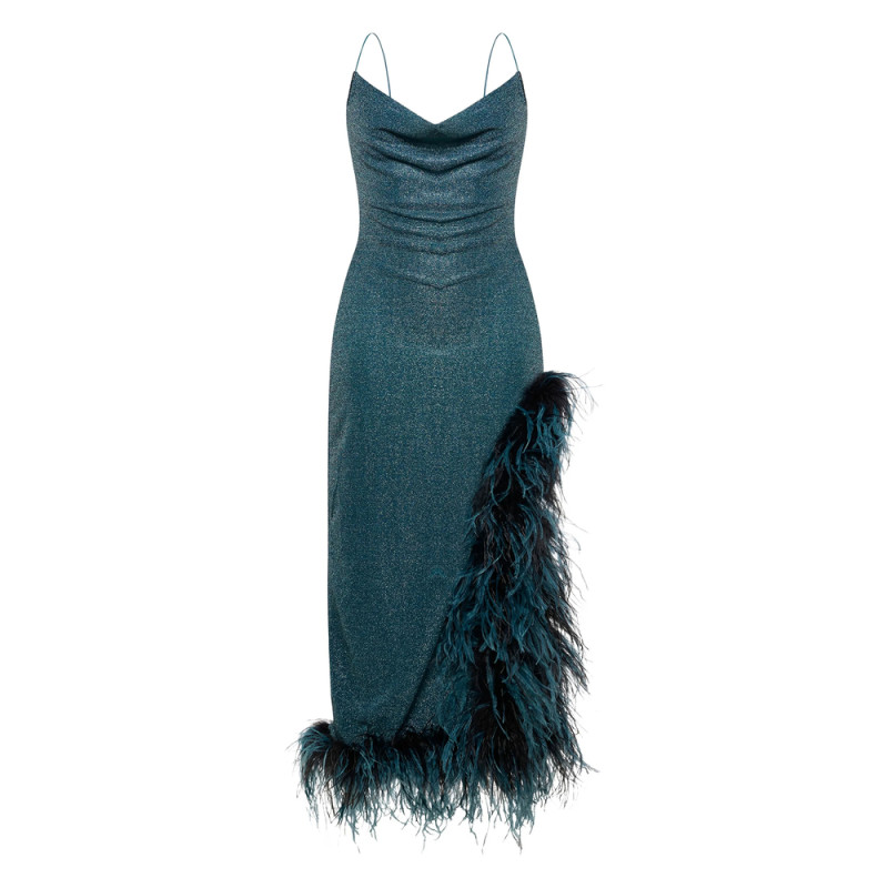 Oséree Lumière Plumage Cowl-neck Asymmetric Dress