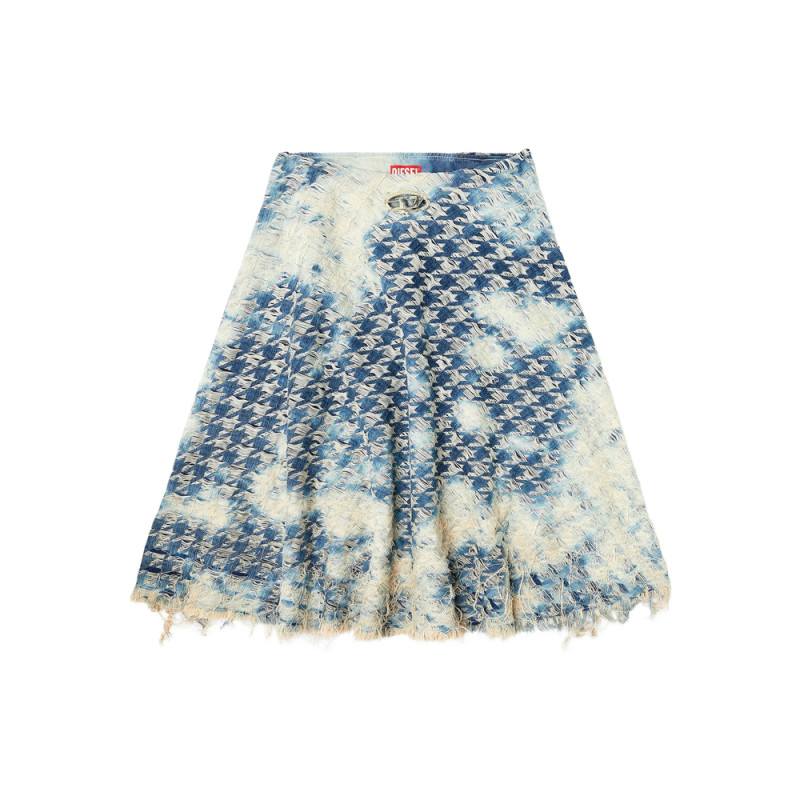 Diesel Houndstooth Frayed Denim Skirt