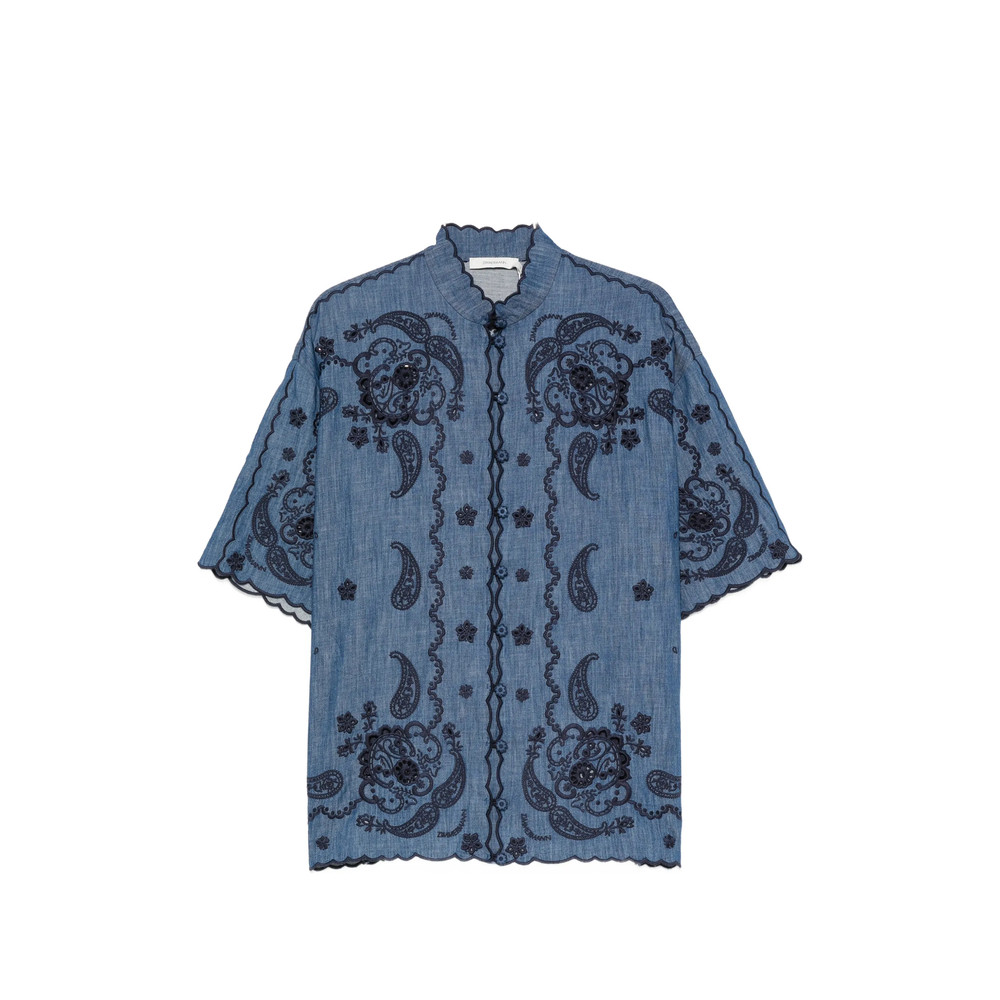 Zimmermann Aster Paisley-embroidered Scalloped Blouse