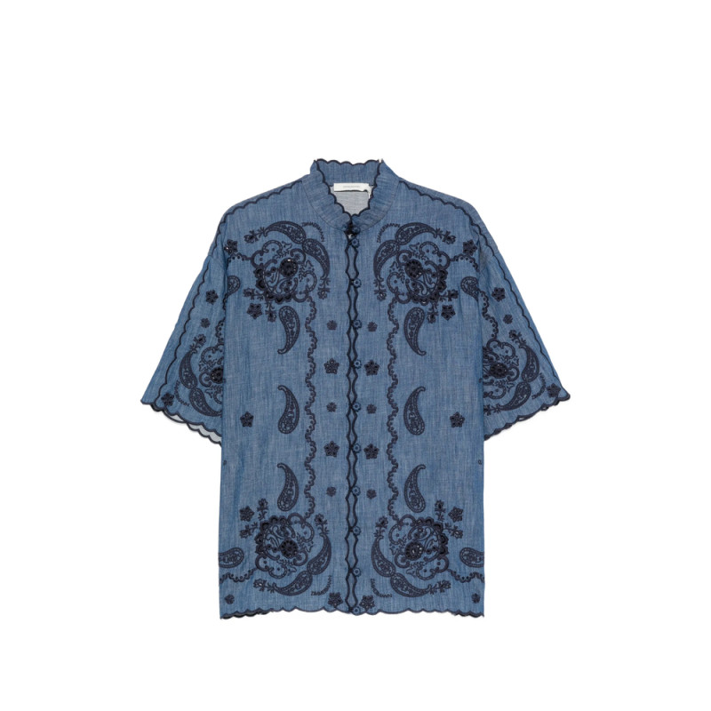 Zimmermann Aster Paisley-embroidered Scalloped Blouse