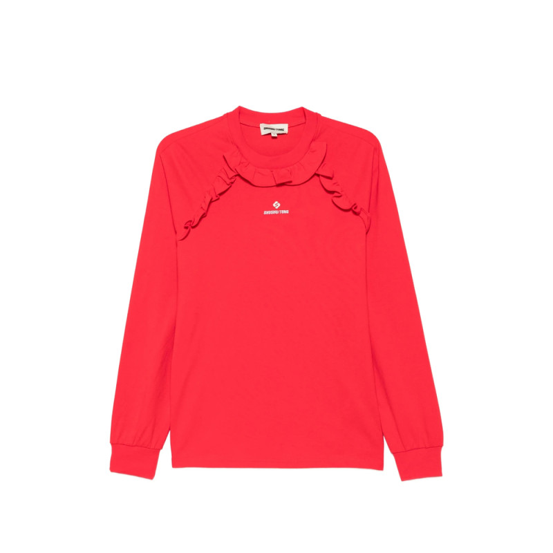 Shushu/tong Ruffled Logo-embroidered T-shirt