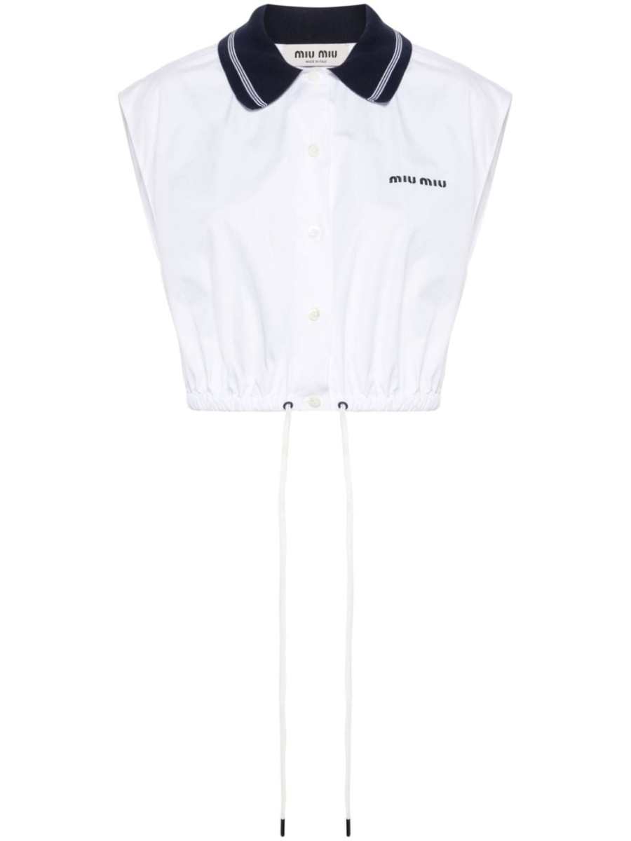logo-embroidered poplin cropped shirt