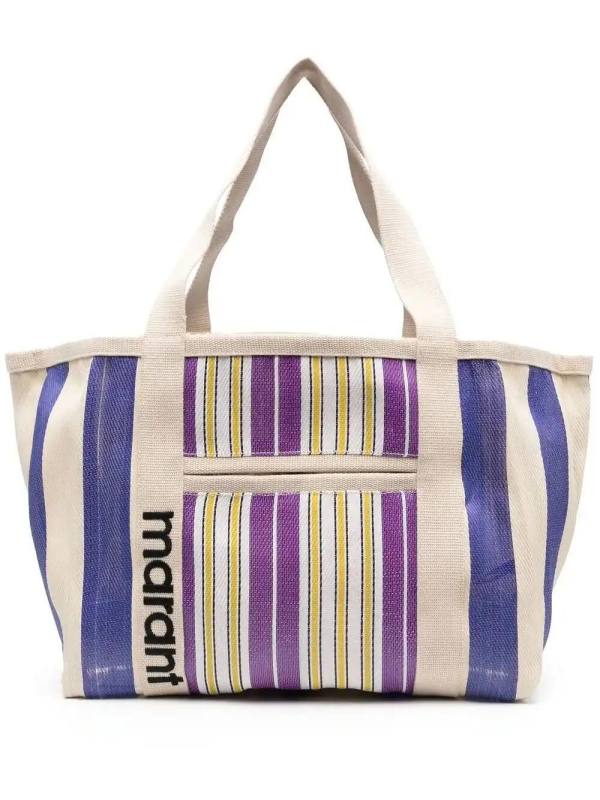 stripe pattern canvas tote bag