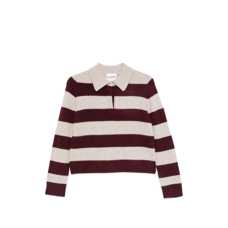 Kujten Royce Stripe Polo-collar Sweater
