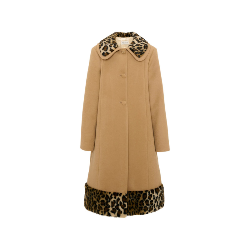 Gucci Leopard-print Trim Wool Coat