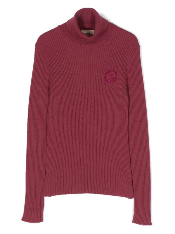 logo-embroidered ribbed wool jumper