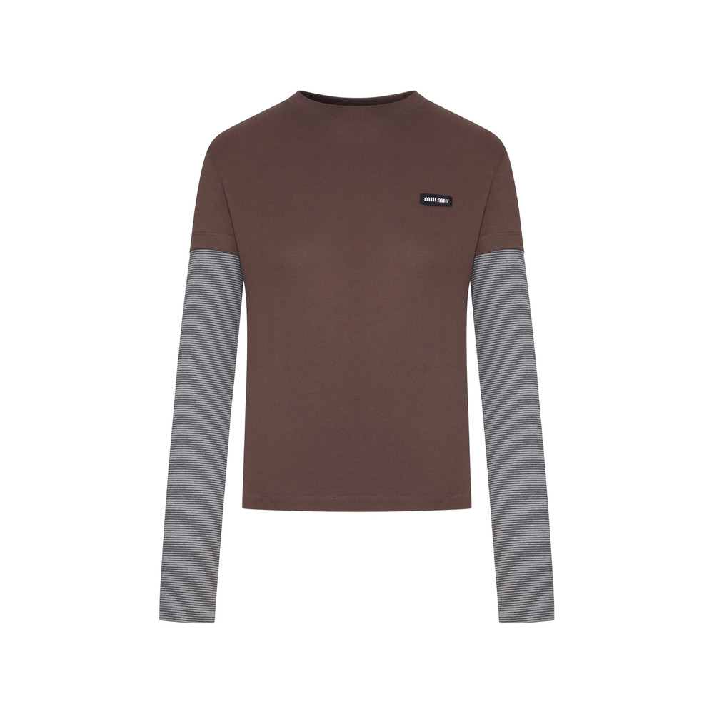Miu Miu Striped-sleeve Logo-patch T-shirt