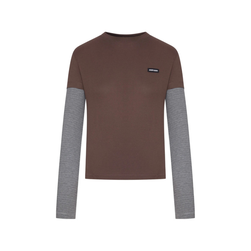 Miu Miu Striped-sleeve Logo-patch T-shirt