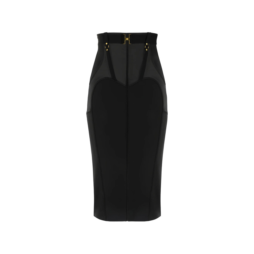 Elisabetta Franchi Bustier Metal Logo Belt Midi Skirt