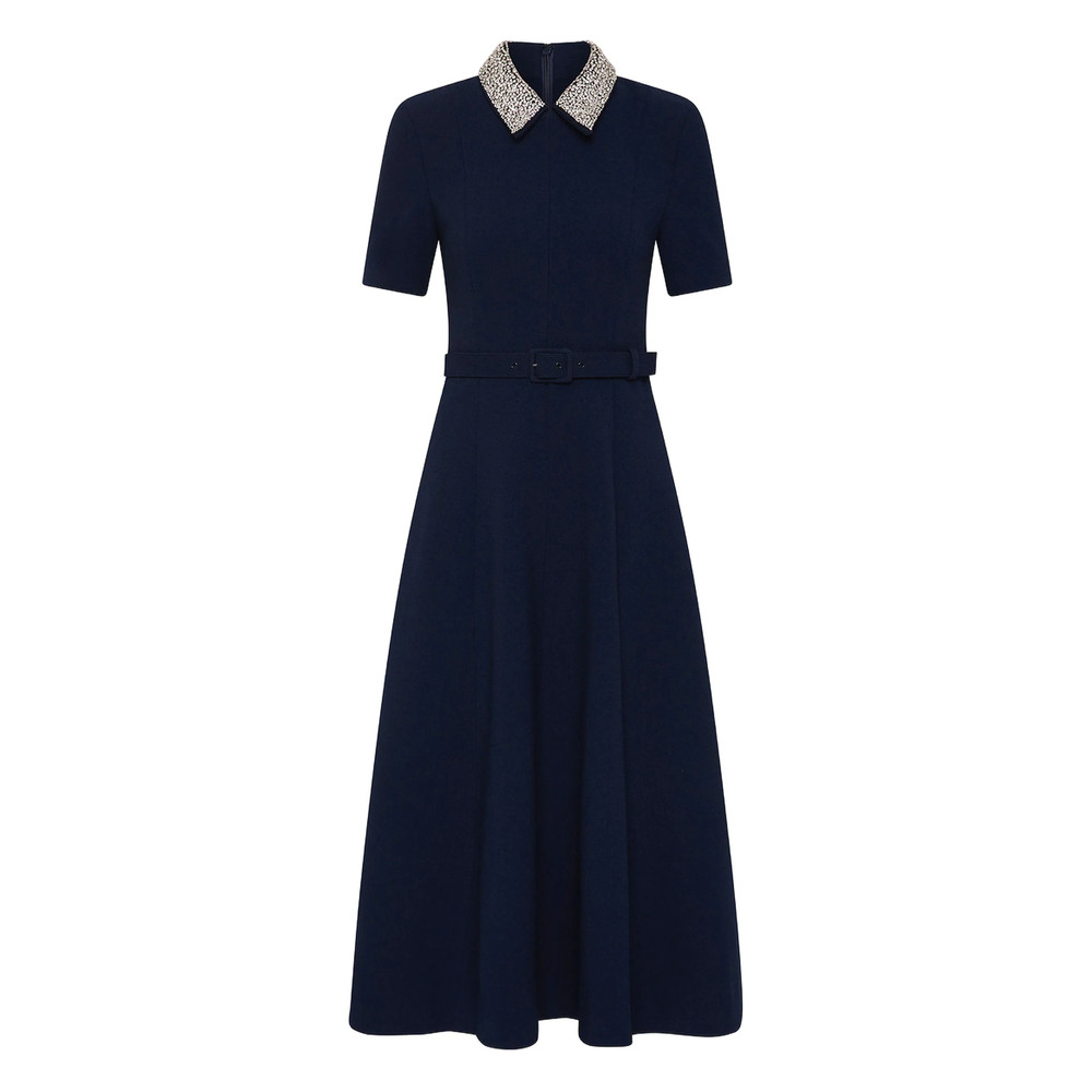 Rebecca Vallance Embellished-collar Belted Dress