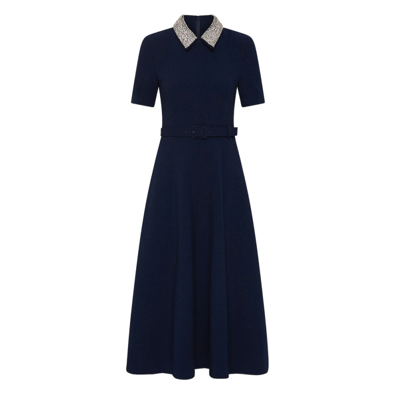Rebecca Vallance Embellished-collar Belted Dress