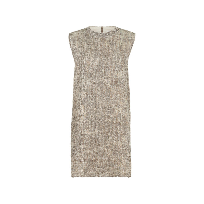Brunello Cucinelli Dazzling Craquelé Embroidery Dress In Mohair And Wool