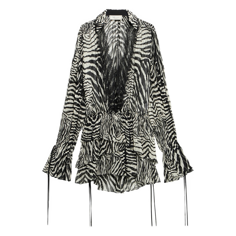 Blumarine Lace-trim Zebra-print Mini Dress