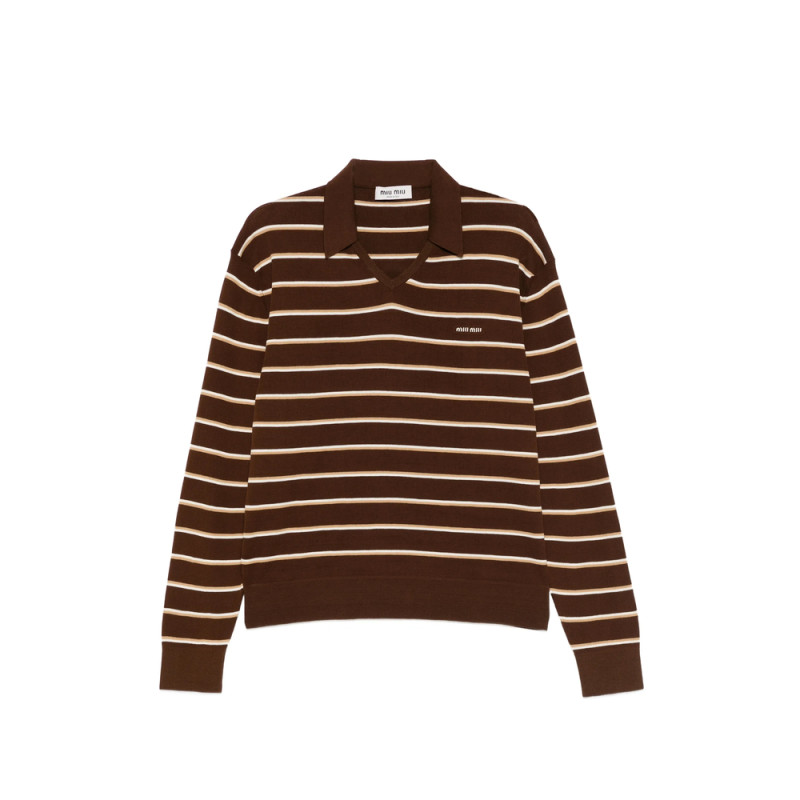 Miu Miu Striped V-neck T-shirt