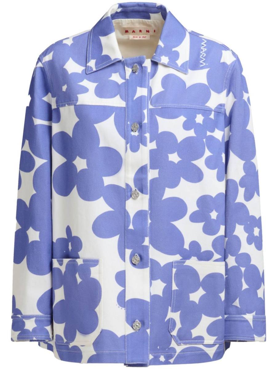 floral-print shirt jacket