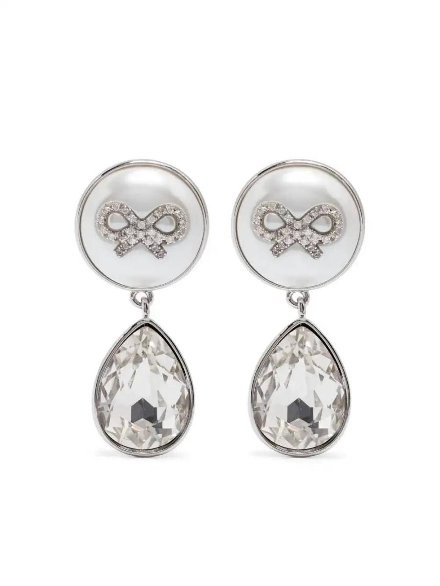 bow crystal-droplet earrings