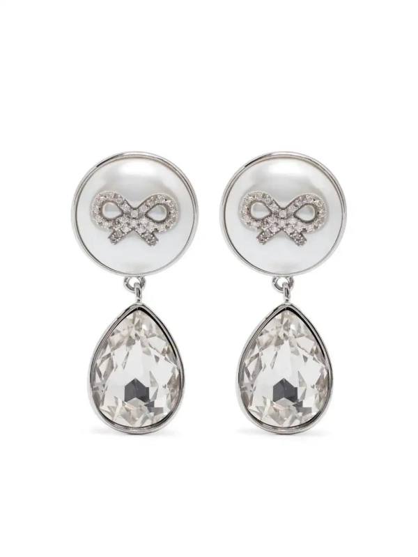 bow crystal-droplet earrings