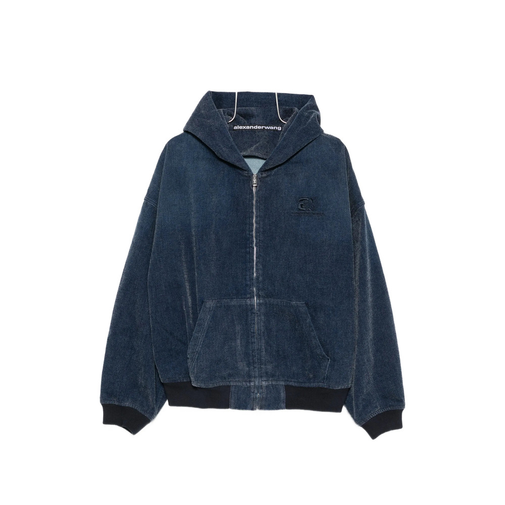 Alexander Wang Logo-embroidered Hooded Denim Jacket