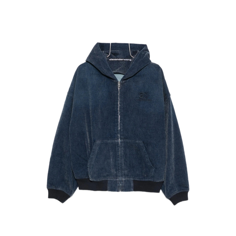 Alexander Wang Logo-embroidered Hooded Denim Jacket