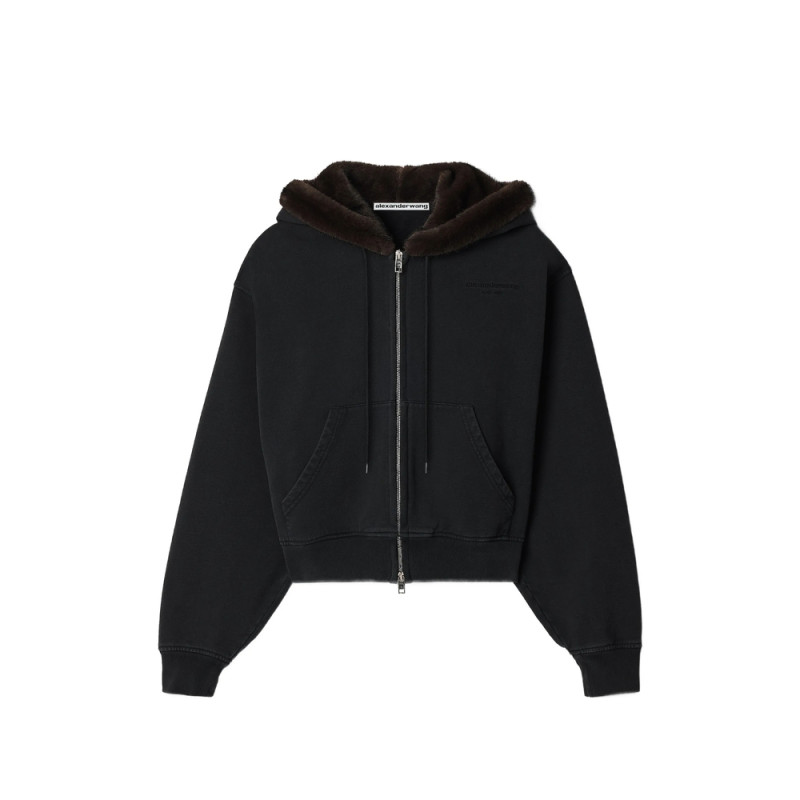 Alexander Wang Zip-up Hoodie W/ Faux Fur Hood