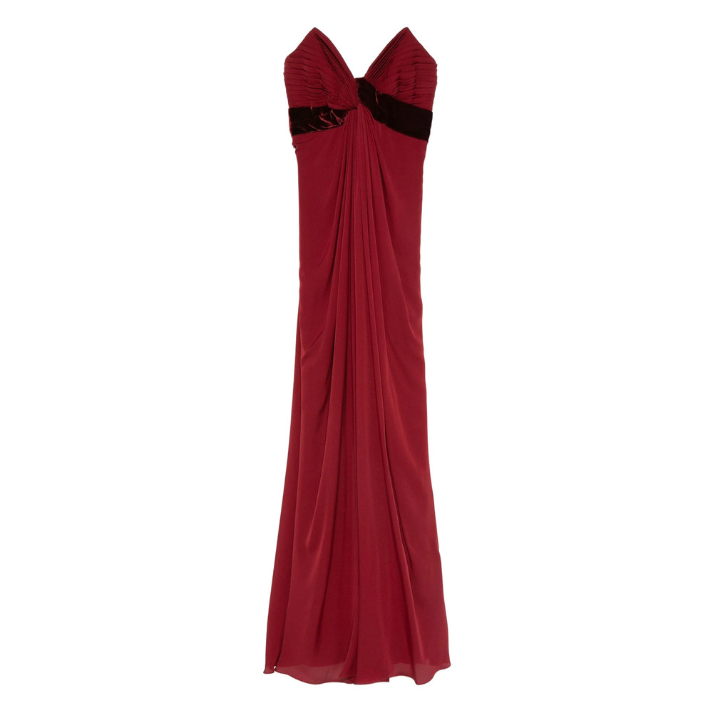 Elie Saab Pleated Velvet-trimmed Dress