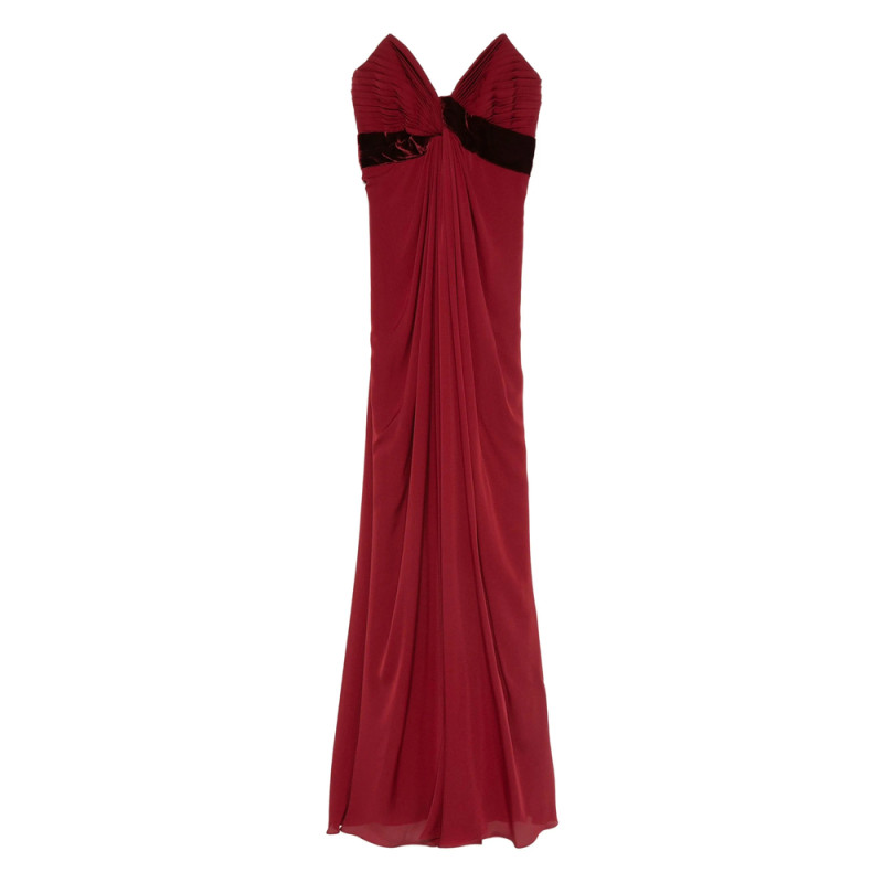 Elie Saab Pleated Velvet-trimmed Dress