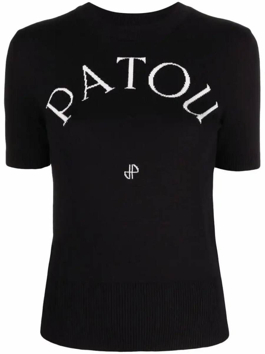 logo-jacquard knitted top